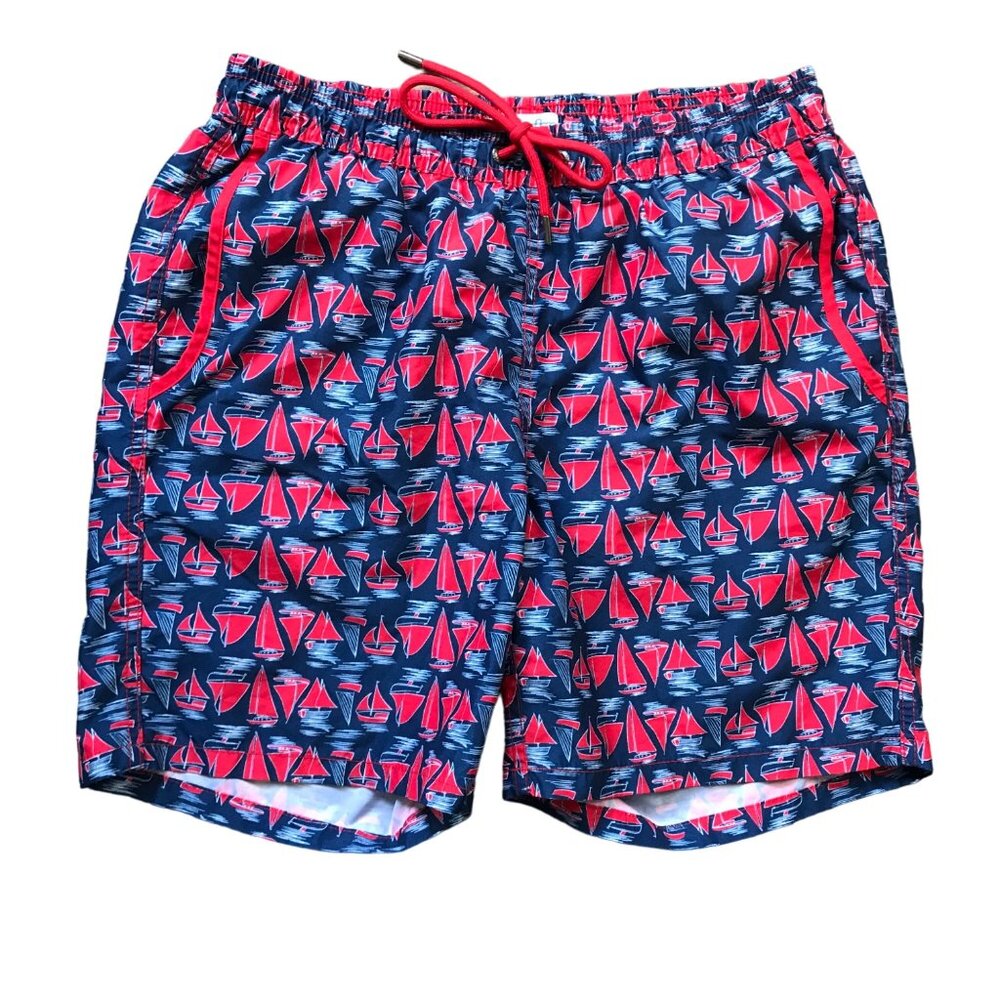 Mr. Swim Patriotic Sailboat Swim Trunks‎ Men's Large 6.5" Inseam Pockets